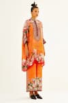 Buy_Rajdeep Ranawat_Orange Silk Printed Floral Band Collar Chanel Tunic  _Online_at_Aza_Fashions