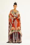 Buy_Rajdeep Ranawat_Orange Silk Printed Floral V Neck Gulrez Kaftan Tunic  _at_Aza_Fashions