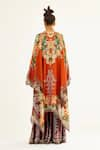 Shop_Rajdeep Ranawat_Orange Silk Printed Floral V Neck Gulrez Kaftan Tunic  _at_Aza_Fashions