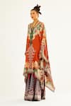 Rajdeep Ranawat_Orange Silk Printed Floral V Neck Gulrez Kaftan Tunic  _Online_at_Aza_Fashions