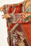 Shop_Rajdeep Ranawat_Orange Silk Printed Floral V Neck Gulrez Kaftan Tunic  _Online_at_Aza_Fashions