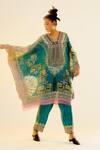 Buy_Rajdeep Ranawat_Blue Silk Printed Geometric V Neck Helen Kaftan Tunic  _at_Aza_Fashions