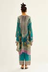 Shop_Rajdeep Ranawat_Blue Silk Printed Geometric V Neck Helen Kaftan Tunic  _at_Aza_Fashions