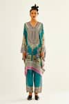 Rajdeep Ranawat_Blue Silk Printed Geometric V Neck Helen Kaftan Tunic  _Online_at_Aza_Fashions