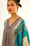 Buy_Rajdeep Ranawat_Blue Silk Printed Geometric V Neck Helen Kaftan Tunic  _Online_at_Aza_Fashions