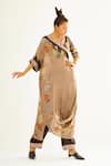 Buy_Rajdeep Ranawat_Brown Silk Printed Floral V Neck Izumi Kaftan Tunic  _at_Aza_Fashions