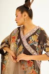 Shop_Rajdeep Ranawat_Brown Silk Printed Floral V Neck Izumi Kaftan Tunic  _Online_at_Aza_Fashions