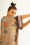 Rajdeep Ranawat_Brown Silk Printed Floral V Neck Izumi Kaftan Tunic  _at_Aza_Fashions