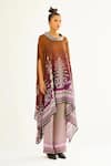 Buy_Rajdeep Ranawat_Brown Silk Printed Floral Cowl Neck Lavanya Draped Tunic  _at_Aza_Fashions