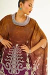 Rajdeep Ranawat_Brown Silk Printed Floral Cowl Neck Lavanya Draped Tunic  _at_Aza_Fashions