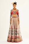 Buy_Rajdeep Ranawat_Ivory Dupion Silk Printed Floral Leaf Neck Leela Bridal Lehenga Set  _Online_at_Aza_Fashions
