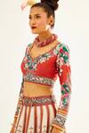 Rajdeep Ranawat_Ivory Dupion Silk Printed Floral Leaf Neck Leela Bridal Lehenga Set  _at_Aza_Fashions