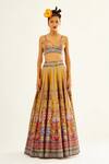 Buy_Rajdeep Ranawat_Yellow Dupion Printed Floral Sweetheart Neck Leela Lehenga Set  _Online_at_Aza_Fashions