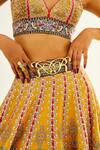 Rajdeep Ranawat_Yellow Dupion Printed Floral Sweetheart Neck Leela Lehenga Set  _at_Aza_Fashions
