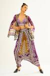 Buy_Rajdeep Ranawat_Purple Silk Printed Floral Open Madina Cape  _at_Aza_Fashions