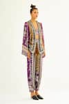 Rajdeep Ranawat_Purple Silk Printed Floral Open Madina Cape  _Online_at_Aza_Fashions