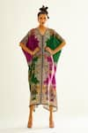 Buy_Rajdeep Ranawat_Purple Silk Printed Floral V Neck Majida Kaftan  _at_Aza_Fashions