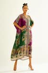 Rajdeep Ranawat_Purple Silk Printed Floral V Neck Majida Kaftan  _Online_at_Aza_Fashions