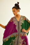 Rajdeep Ranawat_Purple Silk Printed Floral V Neck Majida Kaftan  _at_Aza_Fashions