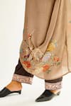 Rajdeep Ranawat_Brown Satin Printed Floral Paloma Hem Palazzo  _at_Aza_Fashions