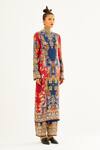 Rajdeep Ranawat_Blue Satin Printed Floral Permaz Hem Palazzo  _Online_at_Aza_Fashions
