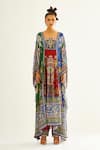 Rajdeep Ranawat_Blue Silk Printed Floral Square Neck Yolanda Kaftan Tunic  _Online_at_Aza_Fashions