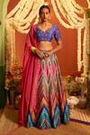 Siddhartha Bansal_Multi Color Raw Silk Printed Wave And Floral Embroidery V Lehenga Set _at_Aza_Fashions