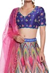 Buy_Siddhartha Bansal_Multi Color Raw Silk Printed Wave And Floral Embroidery V Lehenga Set _Online_at_Aza_Fashions