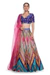 Siddhartha Bansal_Multi Color Raw Silk Printed Wave And Floral Embroidery V Lehenga Set _Online_at_Aza_Fashions