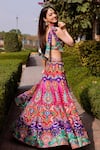 Siddhartha Bansal_Multi Color Satin Embroidery V Neck Lehenga Set  _Online_at_Aza_Fashions