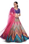 Buy_Siddhartha Bansal_Multi Color Raw Silk Printed Wave And Floral Embroidery V Lehenga Set _at_Aza_Fashions