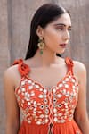 Shop_Silky Bindra_Orange Crepe Embroidered Mirror V Neck Peplum Kurta And Sharara Set _Online_at_Aza_Fashions