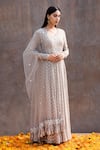 Buy_Silky Bindra_Grey Net, Georgette, Shantoon Mirror, Nakshi V Embellished Anarkali With Dupatta _at_Aza_Fashions