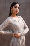 Shop_Silky Bindra_Grey Net, Georgette, Shantoon Mirror, Nakshi V Embellished Anarkali With Dupatta _Online_at_Aza_Fashions