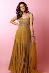 Silky Bindra Yellow Net, Georgette, Shantoon Mirrors, Tiered Anarkali With Choker Dupatta Online at Aza Fashions Silky Bindra_Yellow Net, Georgette, Shantoon Mirrors, Tiered Anarkali With Choker Dupatta _Online_at_Aza_Fashions