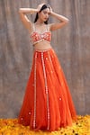 Buy_Silky Bindra_Orange Organza Embroidered Mirror Sweetheart Neck Work Bridal Lehenga Set _Online_at_Aza_Fashions