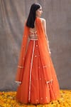 Silky Bindra_Orange Organza Embroidered Mirror Sweetheart Neck Work Bridal Lehenga Set _Online_at_Aza_Fashions