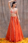 Shop_Silky Bindra_Orange Organza Embroidered Mirror Sweetheart Neck Work Bridal Lehenga Set _Online_at_Aza_Fashions