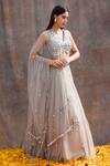 Buy_Silky Bindra_Grey Net, Shantoon Mirror V Neck Embellished Bridal Lehenga Set _at_Aza_Fashions