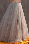 Silky Bindra_Grey Net, Shantoon Mirror V Neck Embellished Bridal Lehenga Set _at_Aza_Fashions