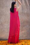 Shop_Silky Bindra_Pink Georgette, Shantoon Mirror, Nakshi V Neck Embellished Cape And Pant Set _at_Aza_Fashions
