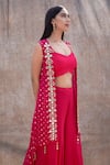 Buy_Silky Bindra_Pink Georgette, Shantoon Mirror, Nakshi V Neck Embellished Cape And Pant Set _Online_at_Aza_Fashions