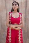 Shop_Silky Bindra_Pink Georgette, Shantoon Mirror, Nakshi V Neck Embellished Cape And Pant Set _Online_at_Aza_Fashions