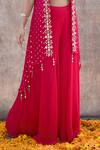 Silky Bindra_Pink Georgette, Shantoon Mirror, Nakshi V Neck Embellished Cape And Pant Set _at_Aza_Fashions