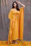 Buy_Silky Bindra_Yellow Georgette Mirror Embellished Kaftan_at_Aza_Fashions