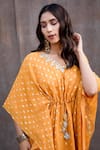Buy_Silky Bindra_Yellow Georgette Mirror Embellished Kaftan_Online_at_Aza_Fashions