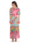 Buy Multi Color Pure Crepe Printed Abstract V Neck Maxi Dress For Women ...