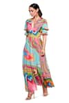 Siddhartha Bansal_Multi Color Pure Crepe Printed Abstract V Neck Maxi Dress  _Online_at_Aza_Fashions