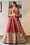 Buy_Angad Singh_Maroon Lehenga And Blouse Raw Silk Scoop Neck Embroidered Bridal Set _at_Aza_Fashions