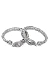 Buy_Sangeeta Boochra_Silver Plated Textured Carved Bracelets Set Of 2 _Online_at_Aza_Fashions